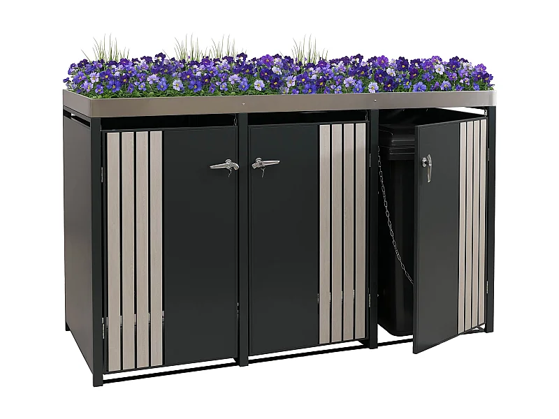 3-delige afvalbakbekleding MCW-O67,  antraciet houtlook licht