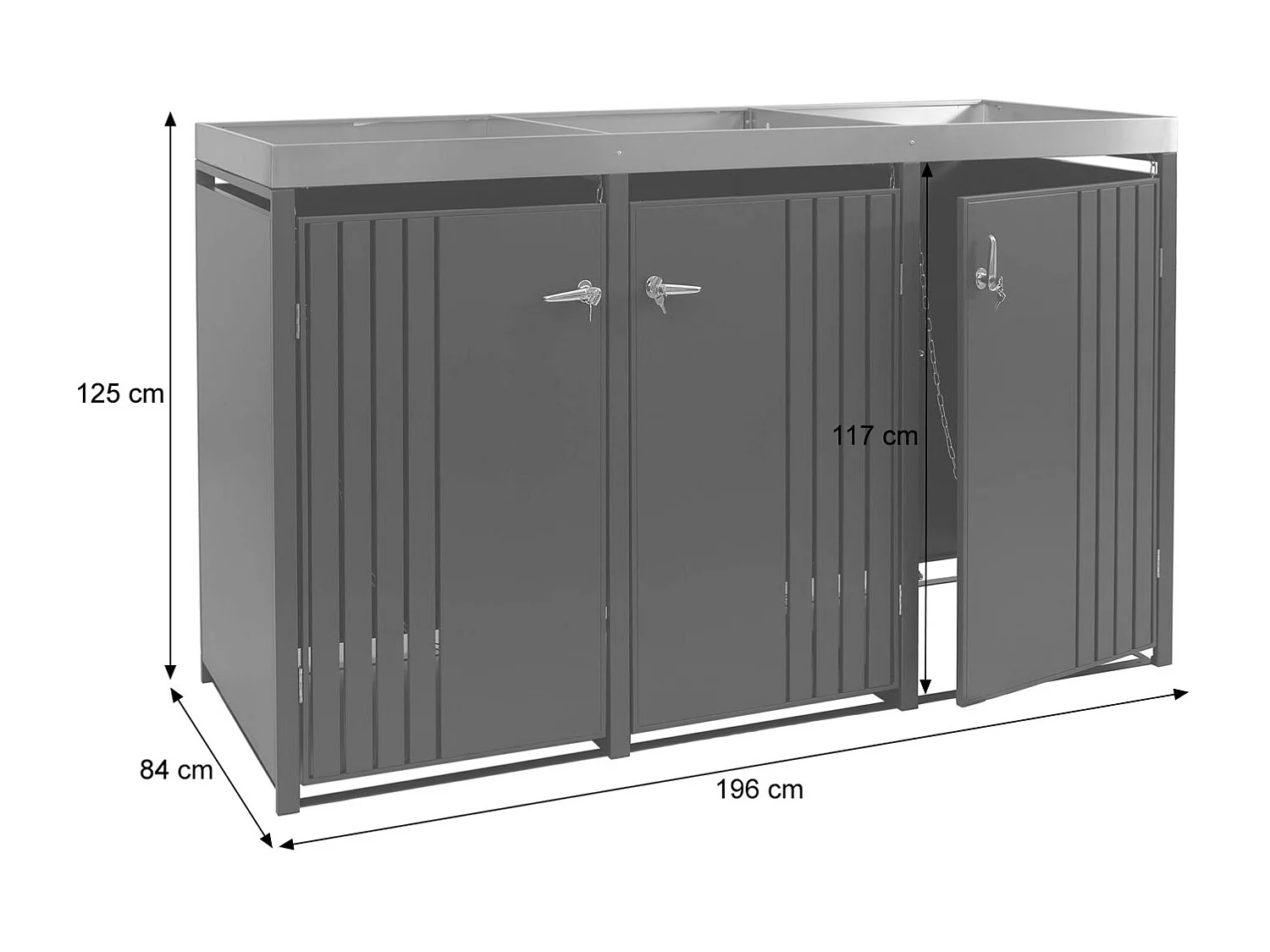 Copribidone triplo MCW-O67, copricassonetto con fioriera, metallo 125x196x84cm 75kg ~ antracite effetto legno chiaro
