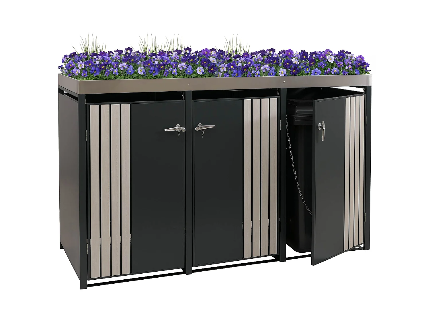 3-delige afvalbakbekleding MCW-O67,  antraciet houtlook licht