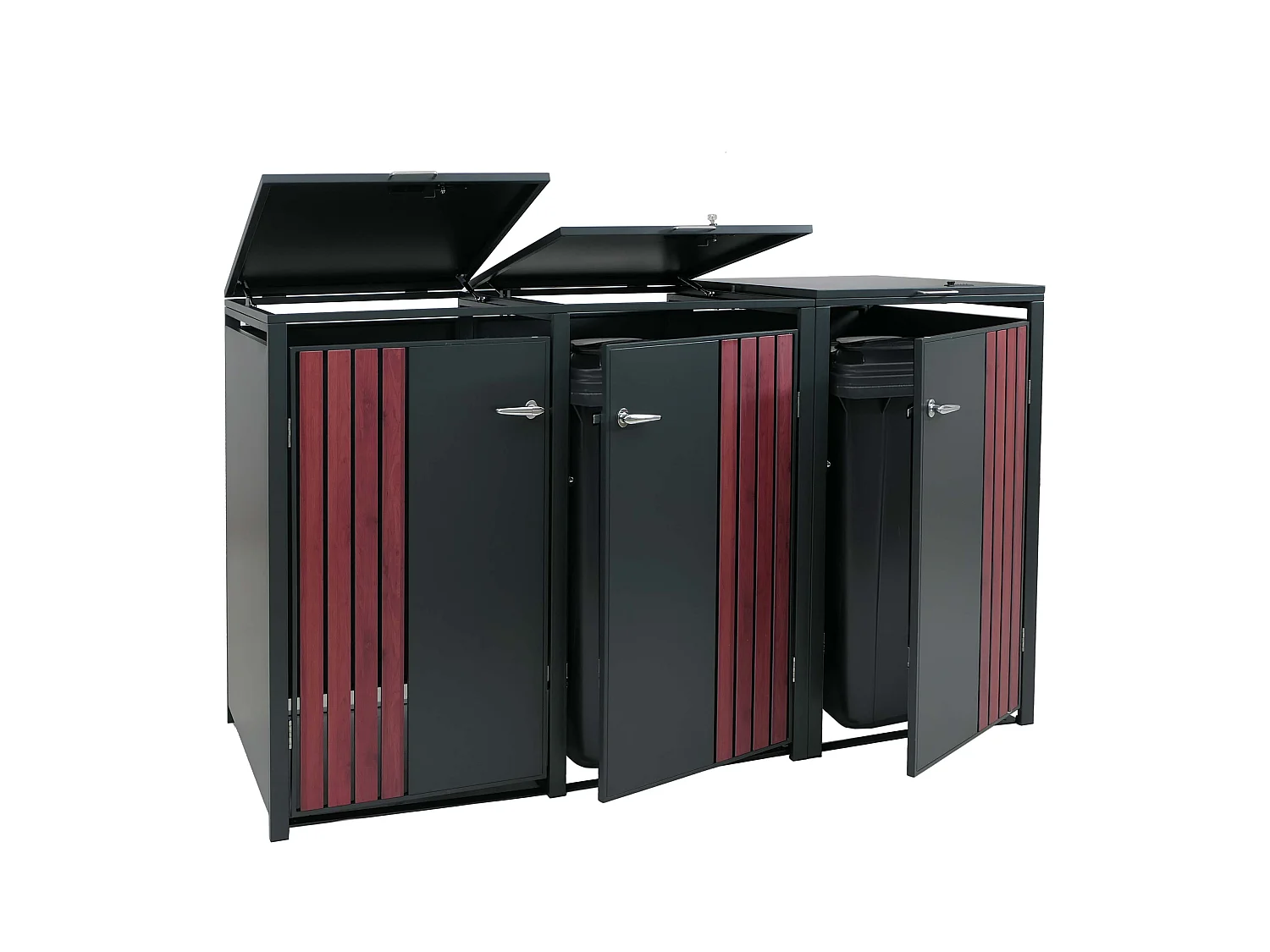 Osłona na trzy pojemniki na śmieci MCW-O67,  antracytowy wygląd drewna ciemny