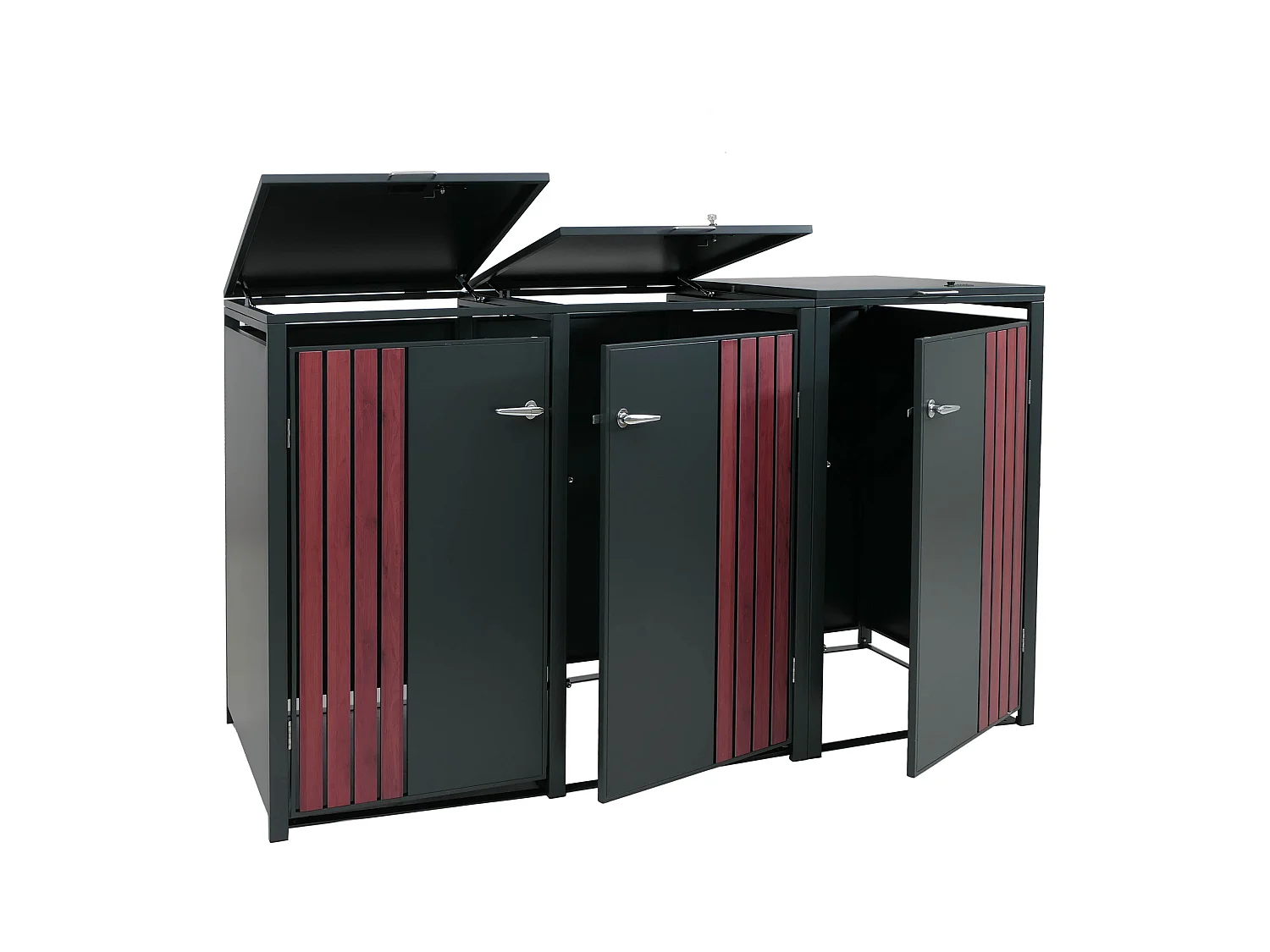 Osłona na trzy pojemniki na śmieci MCW-O67,  antracytowy wygląd drewna ciemny