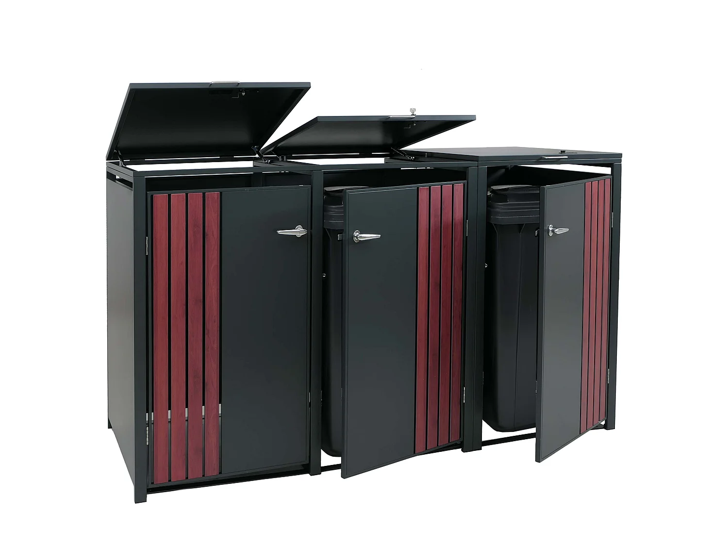 3er-Mülltonnenverkleidung MCW-O67, Anthrazit Holzoptik dunkel