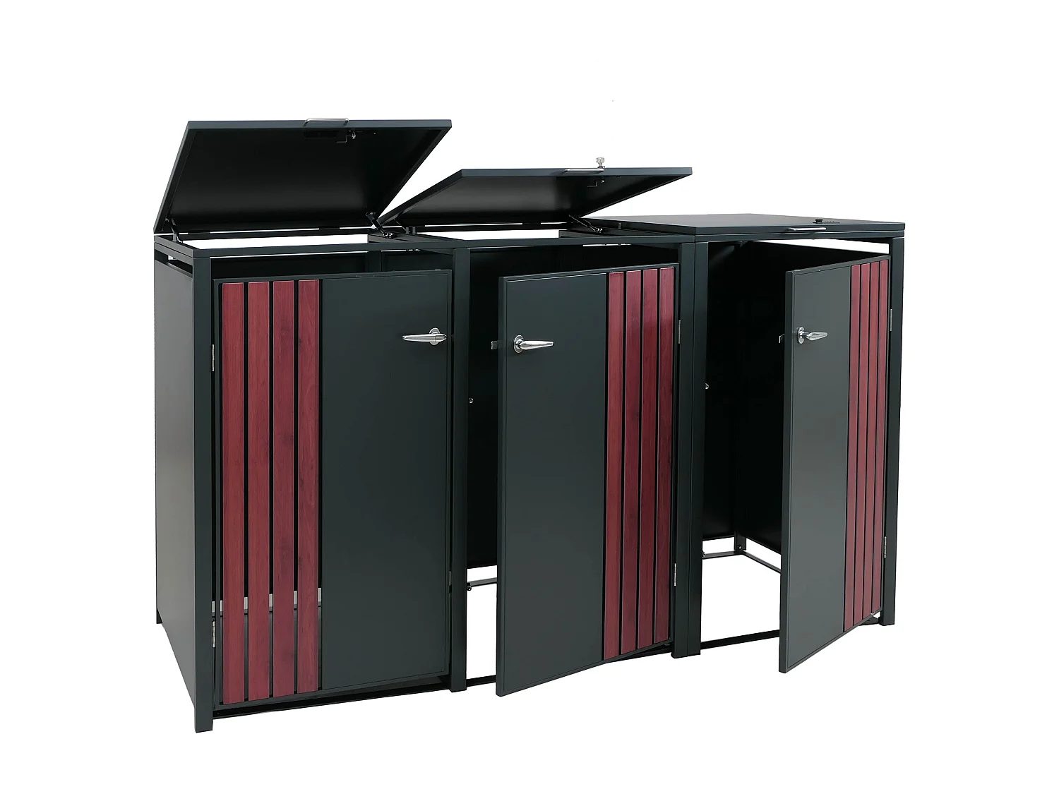 3er-Mülltonnenverkleidung MCW-O67, Anthrazit Holzoptik dunkel