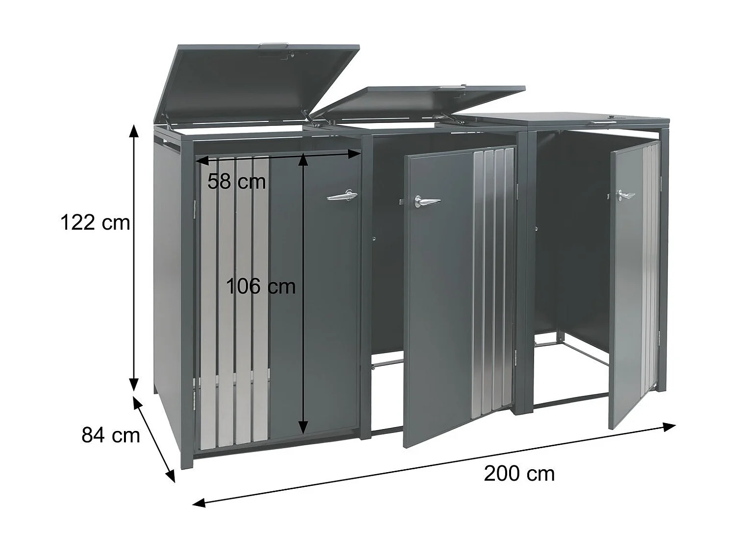 3er-Mülltonnenverkleidung MCW-O67, Anthrazit Holzoptik dunkel