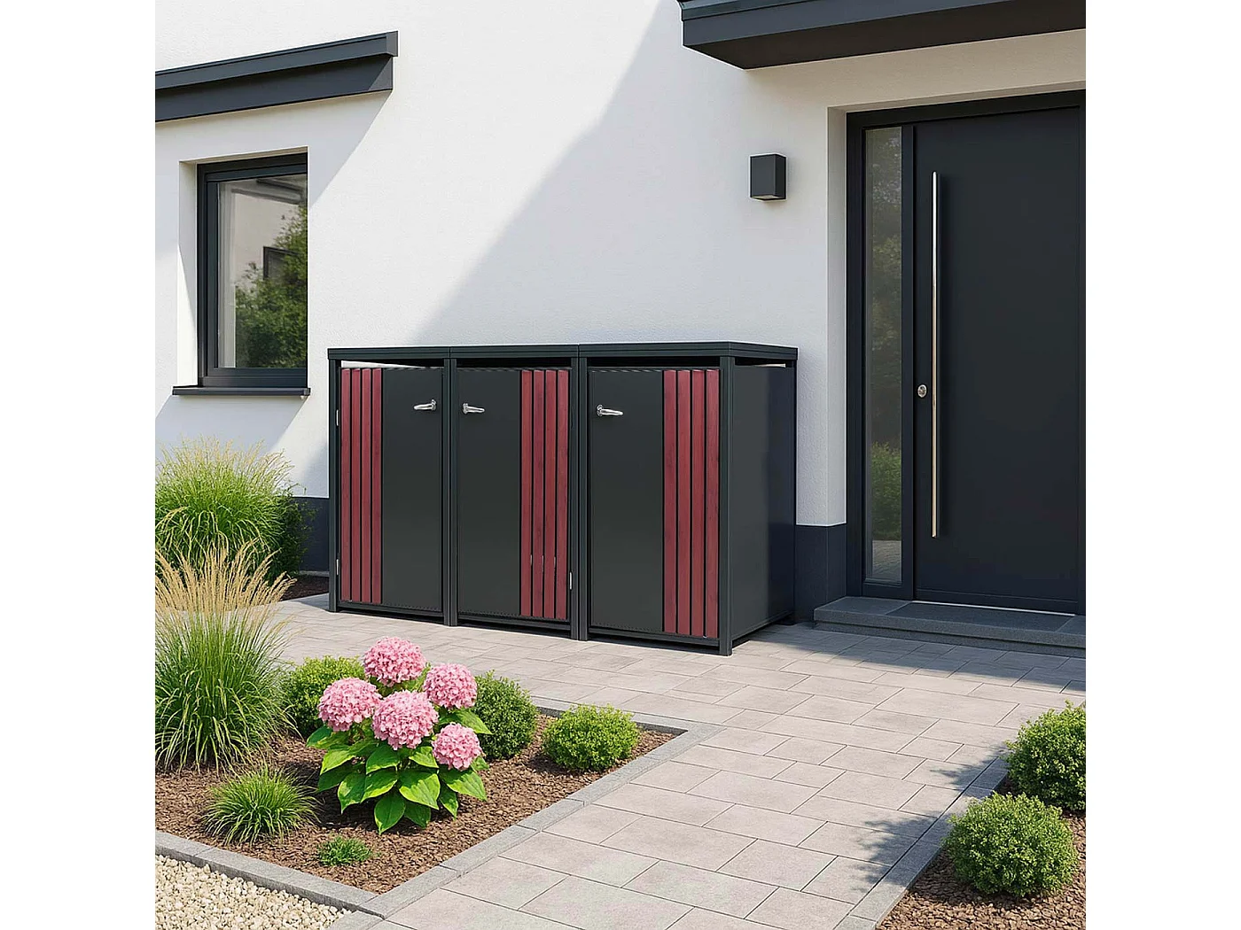 3-delige afvalbakbekleding MCW-O67,  antraciet houtlook donker