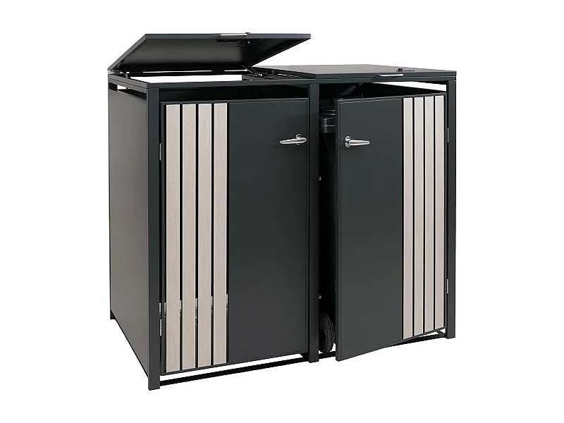 Afvalcontainerbehuizing voor 2 containers MCW-O67,  antraciet houtlook licht