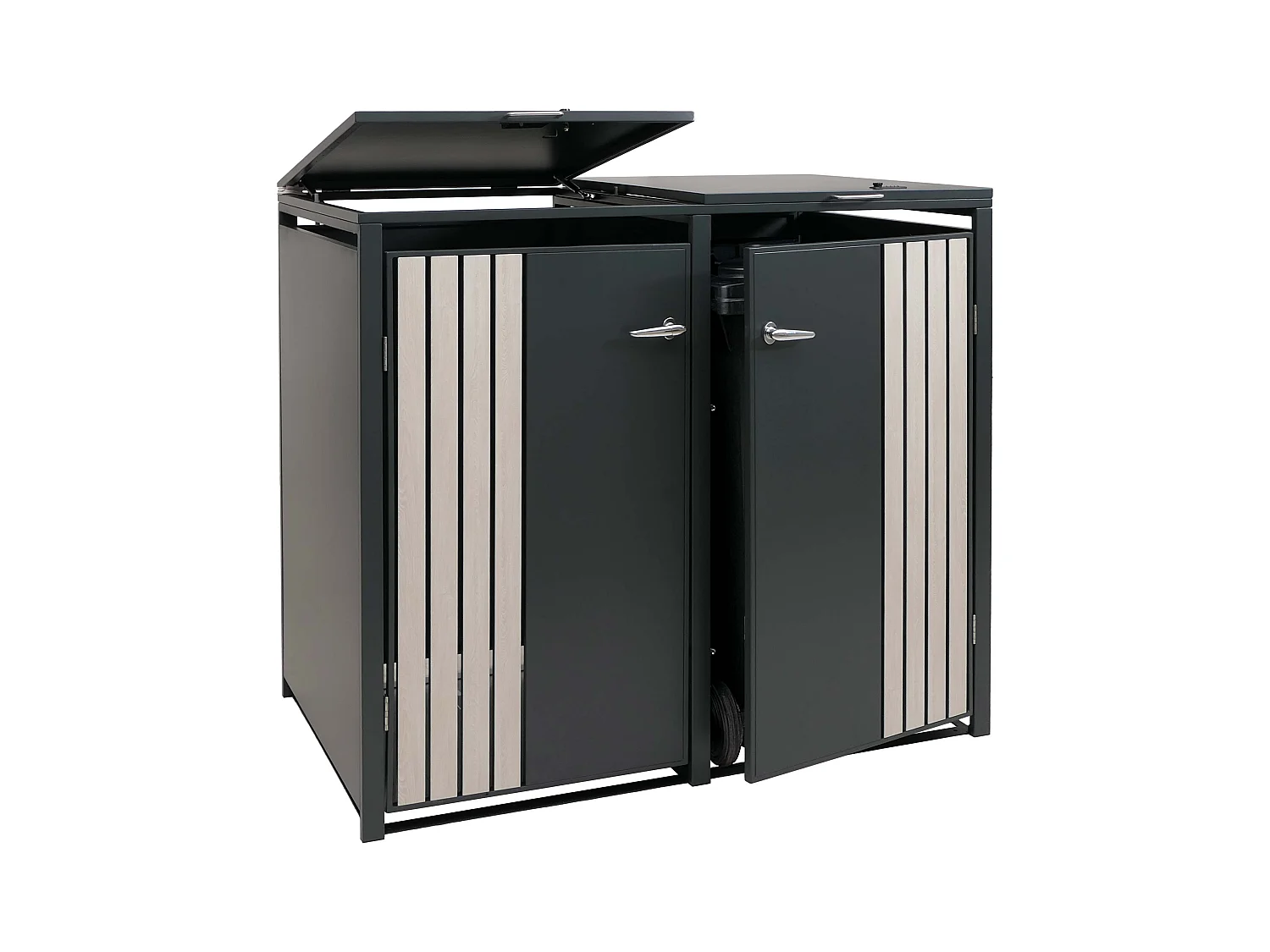 2er-Mülltonnenverkleidung MCW-O67, Anthrazit Holzoptik hell