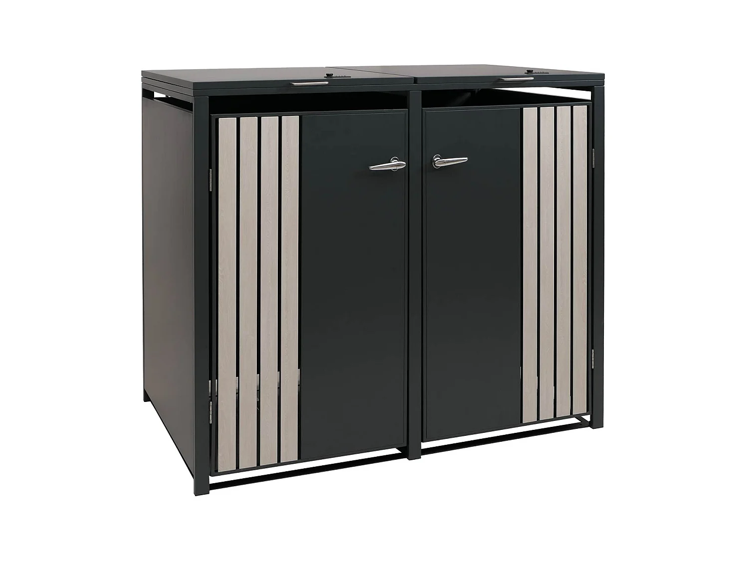 2er-Mülltonnenverkleidung MCW-O67, Anthrazit Holzoptik hell