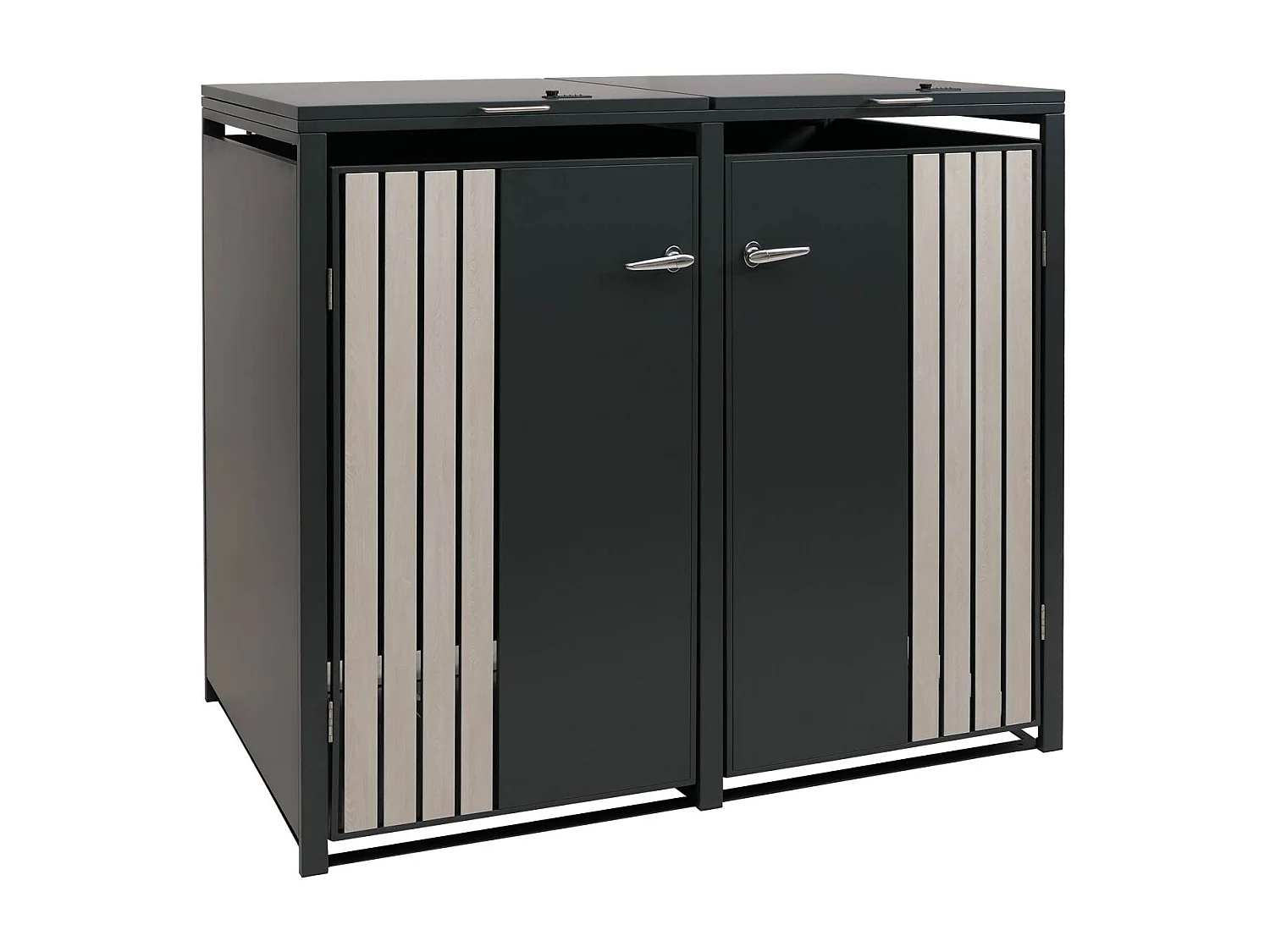 2er-Mülltonnenverkleidung MCW-O67, Anthrazit Holzoptik hell