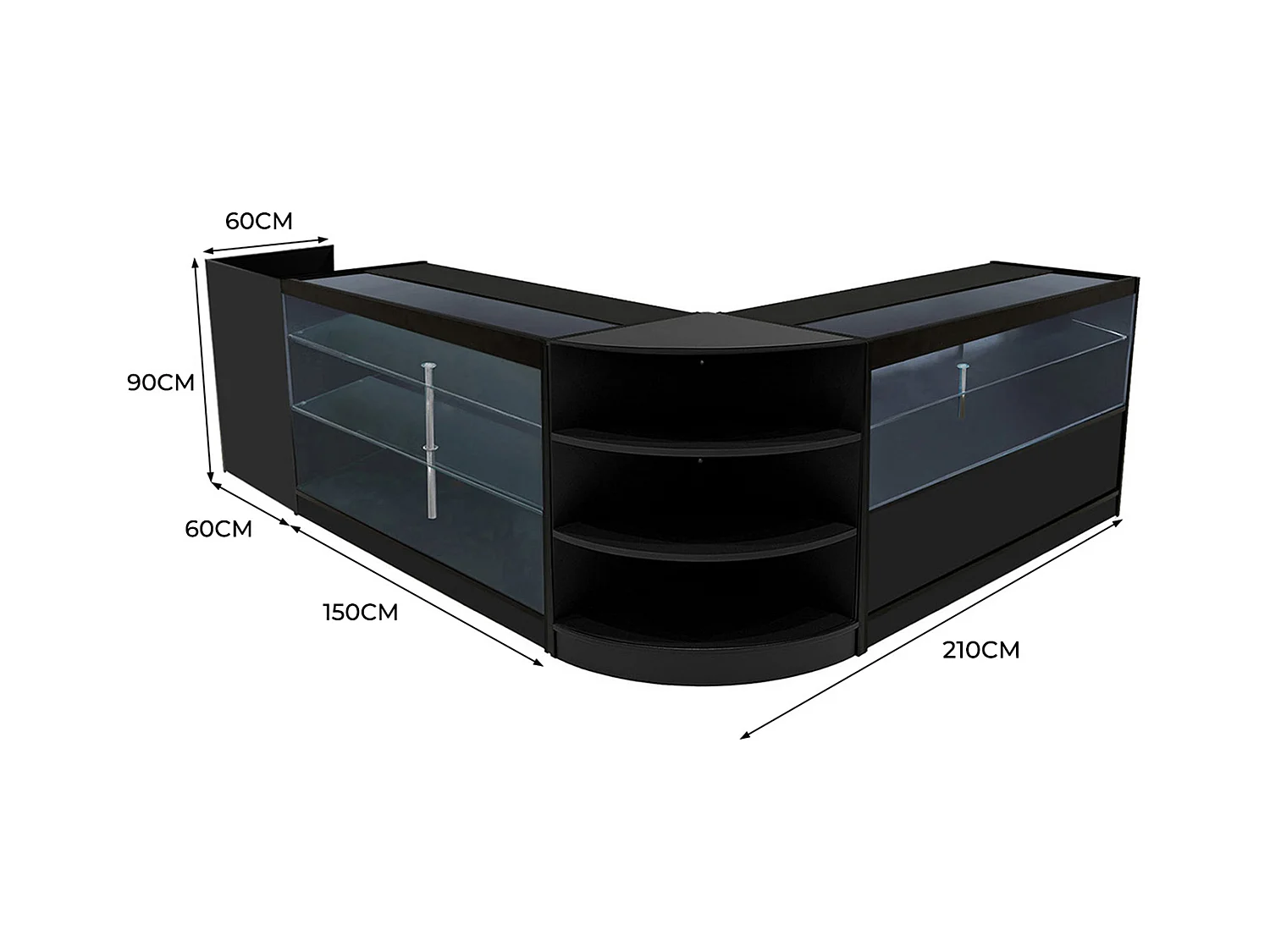 Theia LED Winkel Toonbank Set K1500, C1500, TB60 & LM60 - Zwart