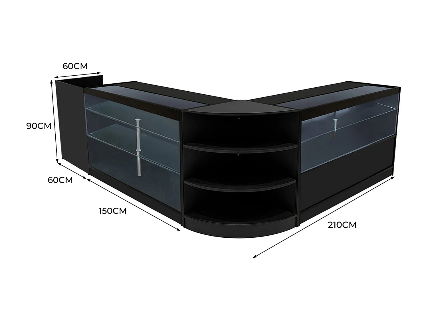 Set Mostradores Comerciales con Luz LED "THEIA"  LM60 + K1500 + C1500 + TB60 – Negro