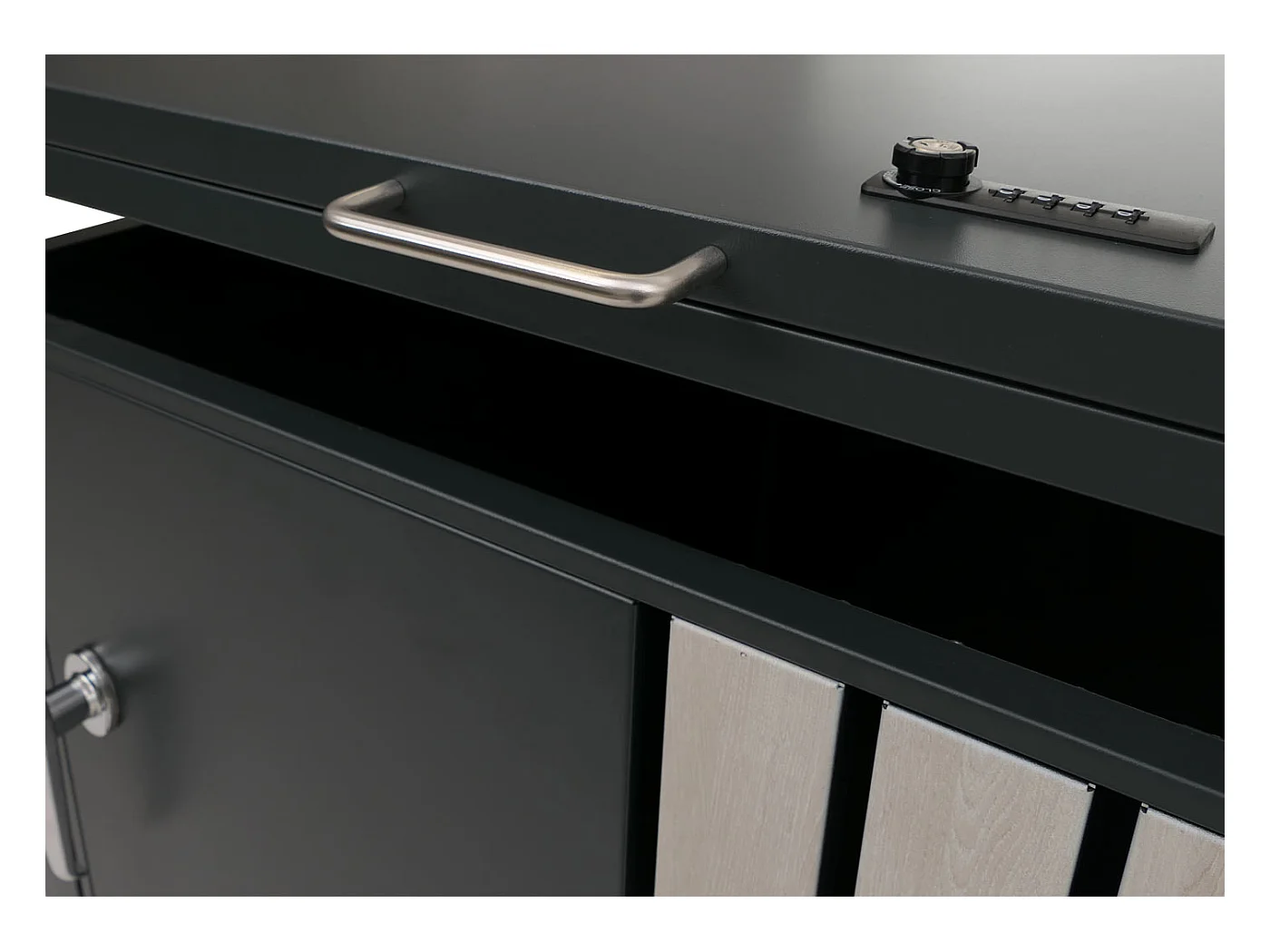 Osłona na pojemnik na śmieci 1 MCW-O67,  antracytowy, jasny wygląd drewna