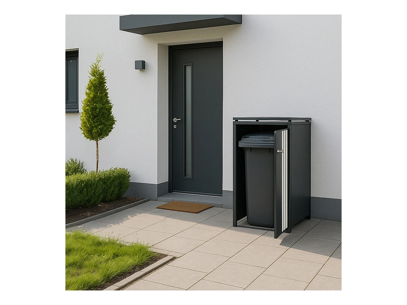 Osłona na pojemnik na śmieci 1 MCW-O67,  antracytowy, jasny wygląd drewna