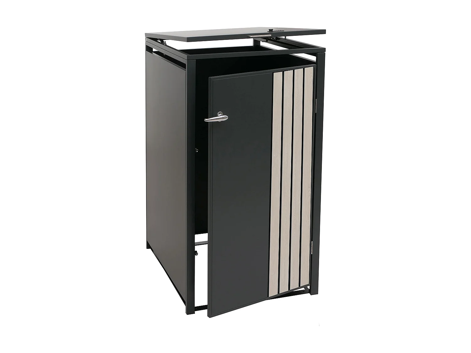 Copribidone singolo MCW-O67, copricassonetto con coperchio, metallo 122x68x84 cm 35 kg ~ antracite effetto legno chiaro