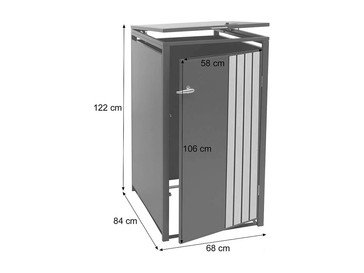 Copribidone singolo MCW-O67, copricassonetto con coperchio, metallo 122x68x84 cm 35 kg ~ antracite effetto legno chiaro