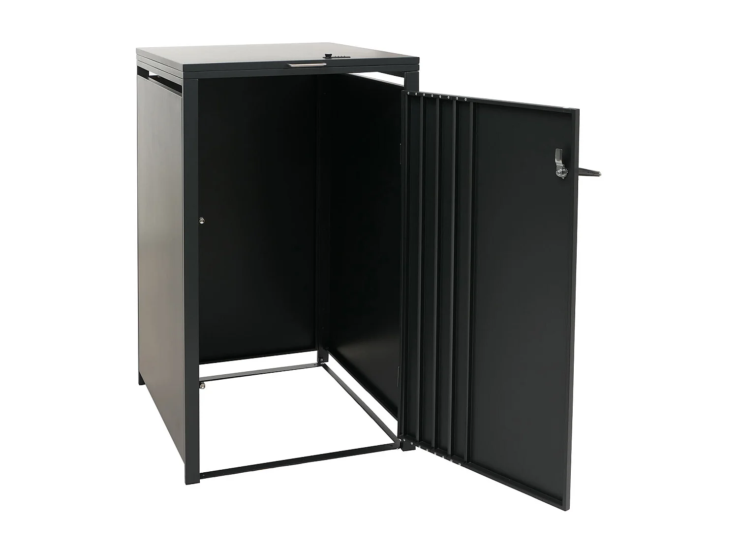 Copribidone singolo MCW-O67, copricassonetto con coperchio, metallo 122x68x84 cm 35 kg ~ antracite effetto legno chiaro