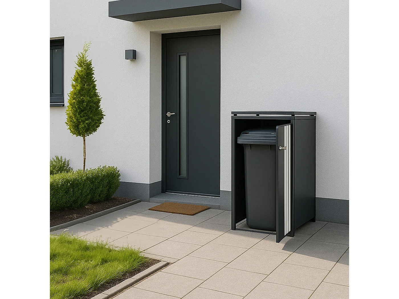 1-persoons afvalcontainerbehuizing MCW-O67,  antraciet houtlook licht