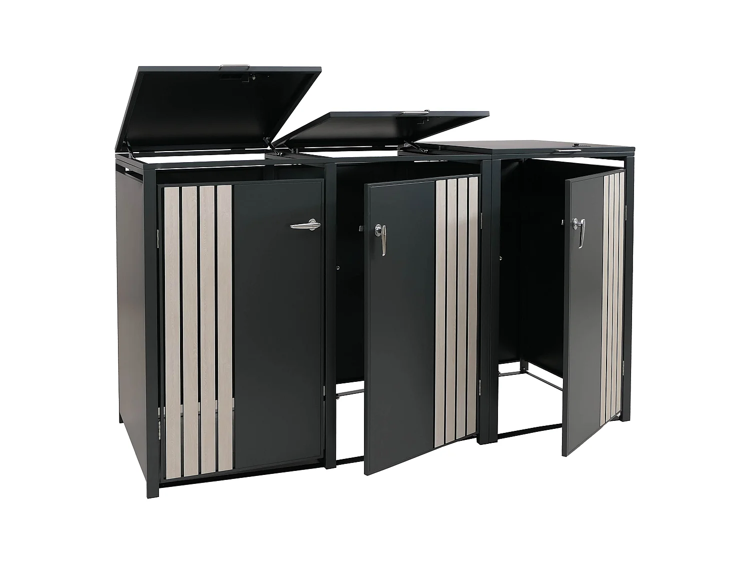 Osłona na trzy pojemniki na śmieci MCW-O67,  antracytowy, jasny wygląd drewna