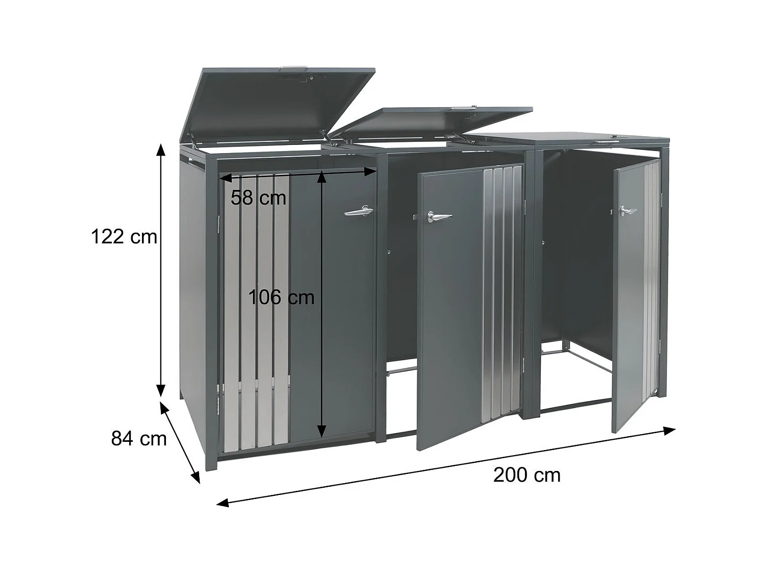 Osłona na trzy pojemniki na śmieci MCW-O67,  antracytowy, jasny wygląd drewna