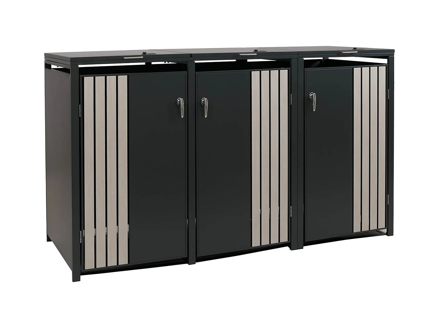 Osłona na trzy pojemniki na śmieci MCW-O67,  antracytowy, jasny wygląd drewna