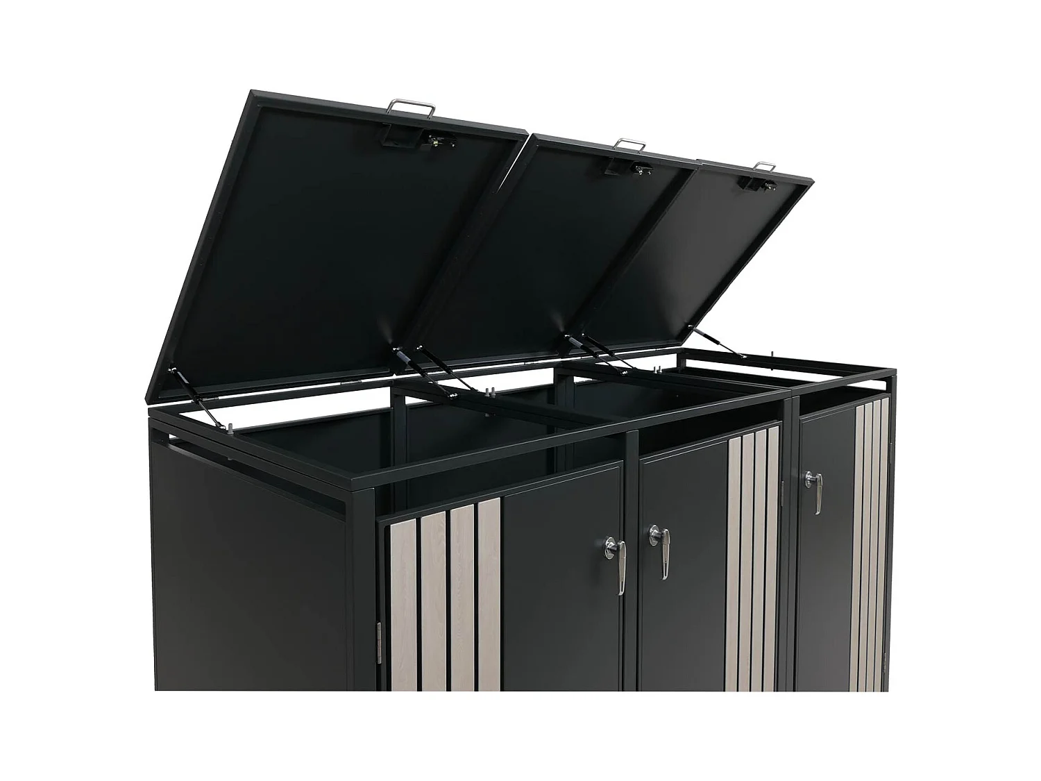 Osłona na trzy pojemniki na śmieci MCW-O67,  antracytowy, jasny wygląd drewna