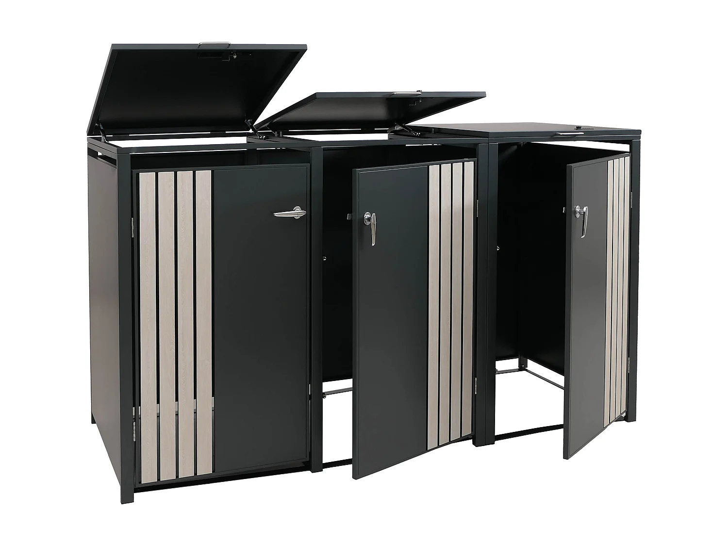 3er-Mülltonnenverkleidung MCW-O67, Anthrazit Holzoptik hell