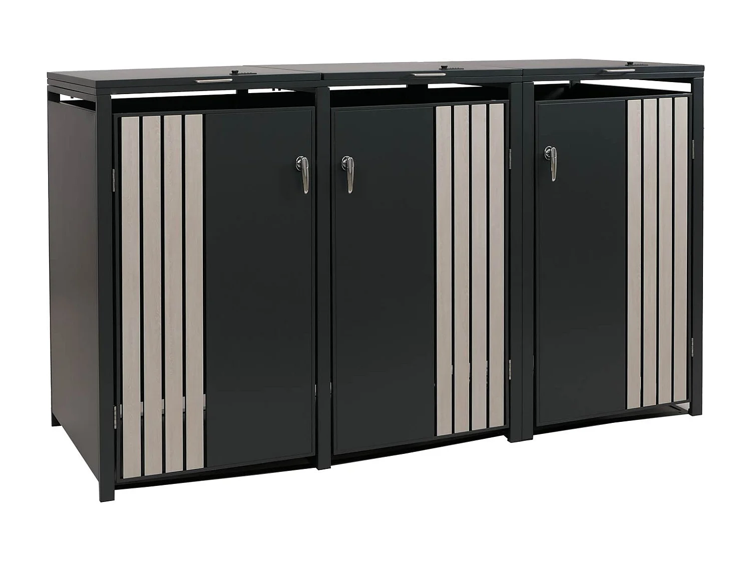 3er-Mülltonnenverkleidung MCW-O67, Anthrazit Holzoptik hell