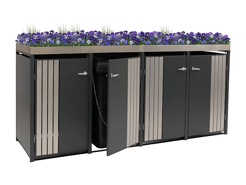4-delige afvalcontainerbehuizing MCW-O67,  antraciet roestvrij staal