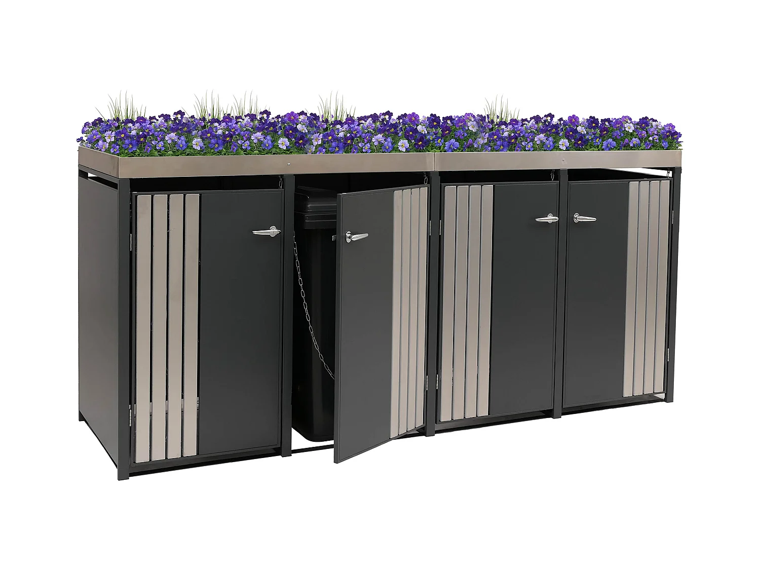 4er-Mülltonnenverkleidung MCW-O67, Anthrazit Edelstahl