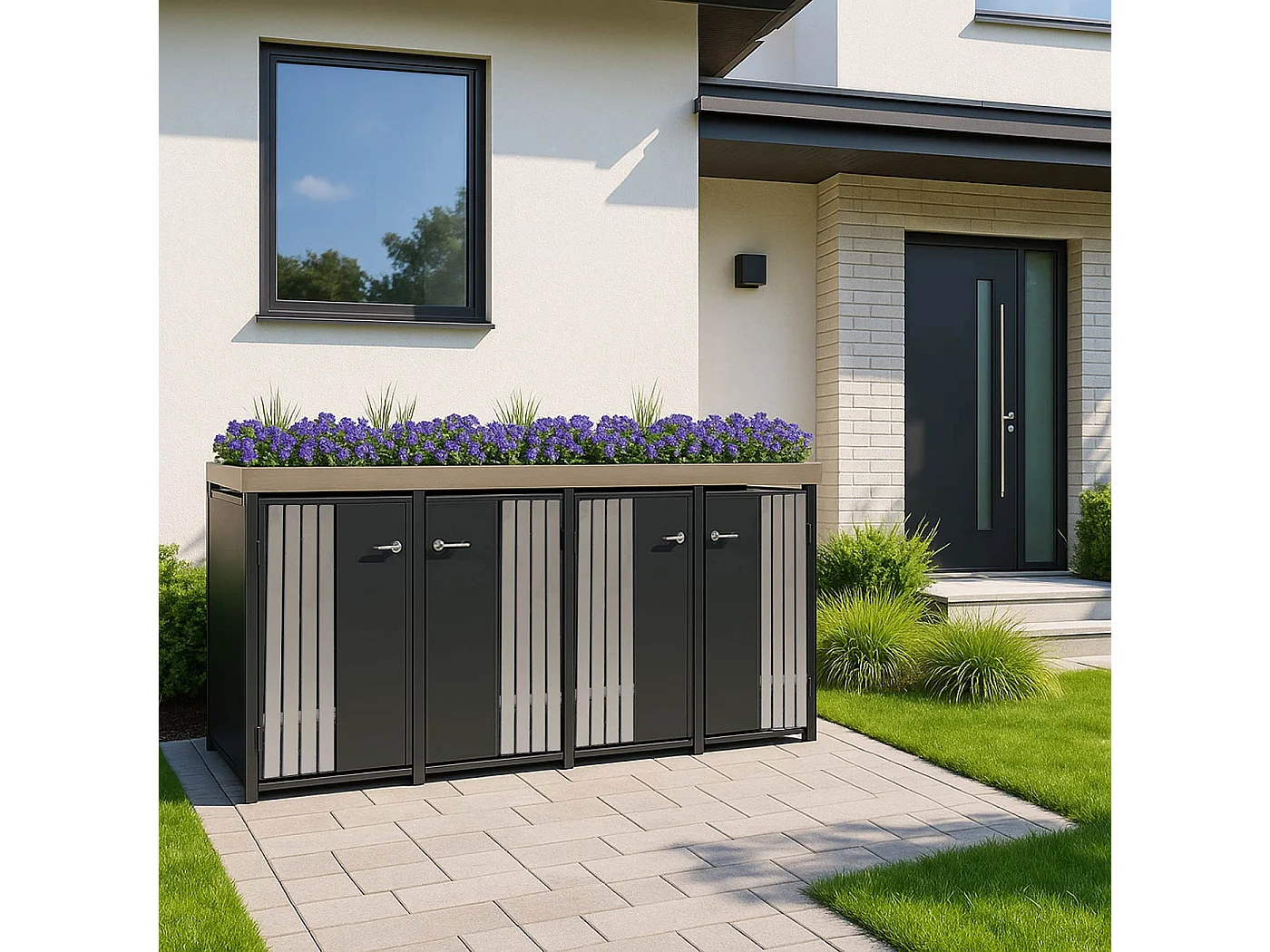 Mülltonnenverkleidung MCW-O67, Anthrazit Edelstahl