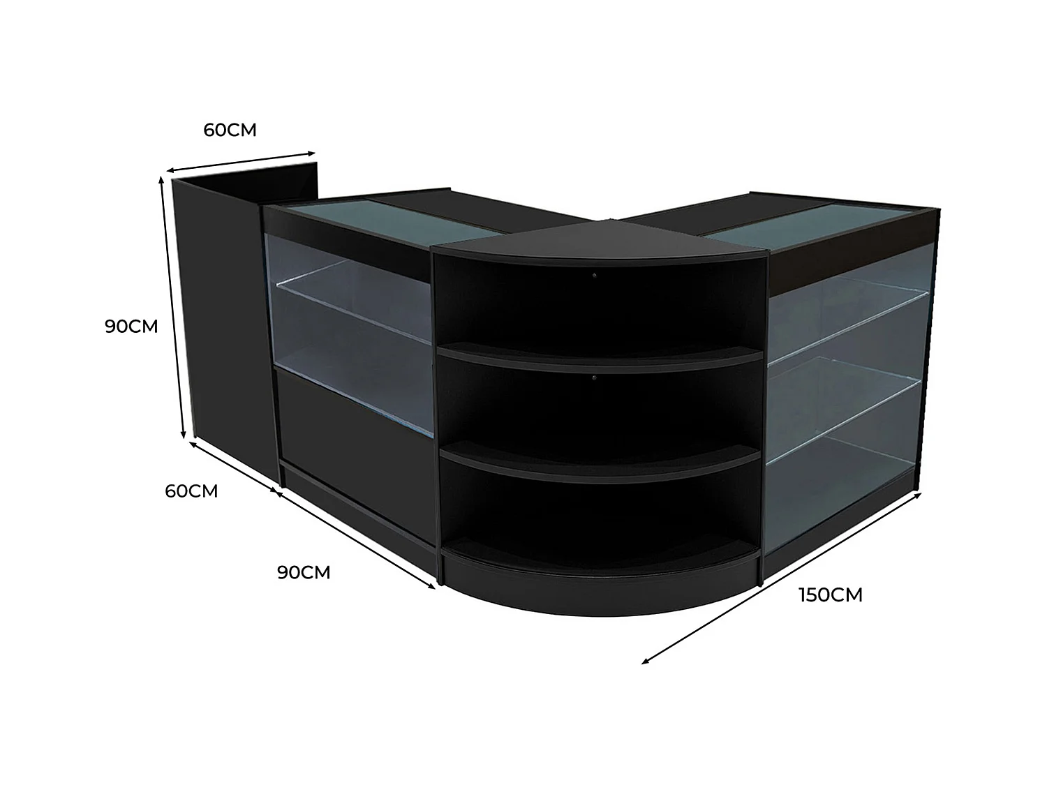 Set Mostradores Comerciales con Luz LED "THEIA"  LM60 + K900 + C900 + TB60 – Negro