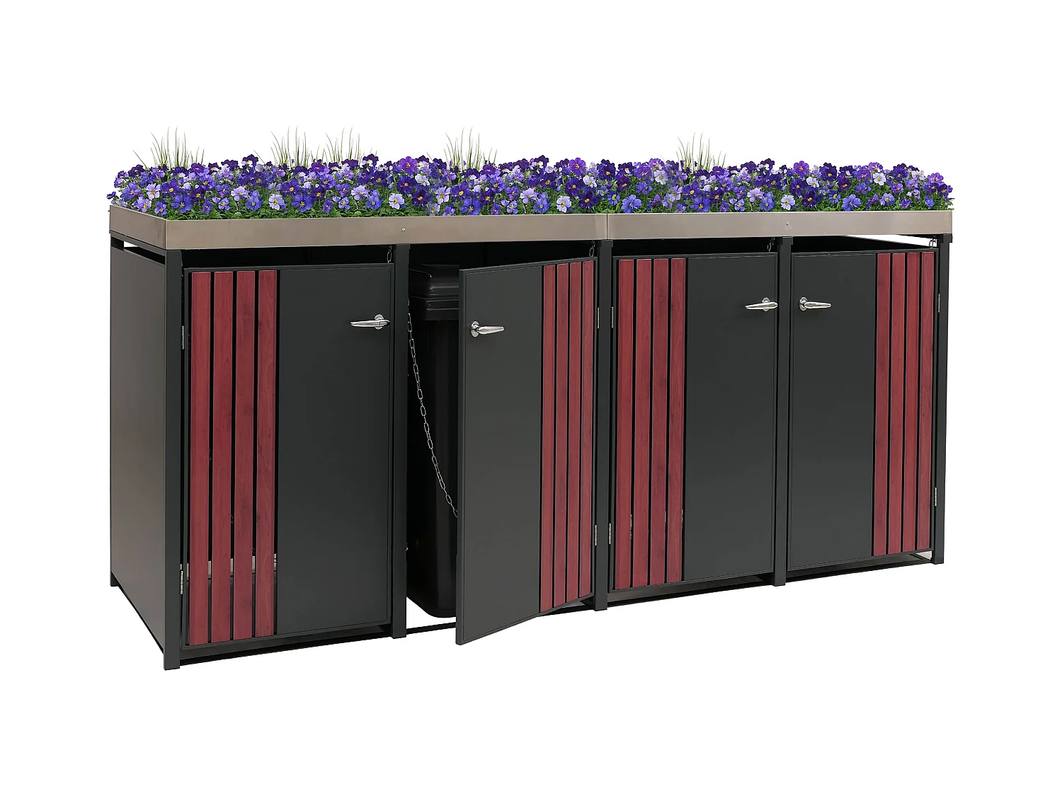 4er-Mülltonnenverkleidung MCW-O67, Anthrazit Holzoptik dunkel