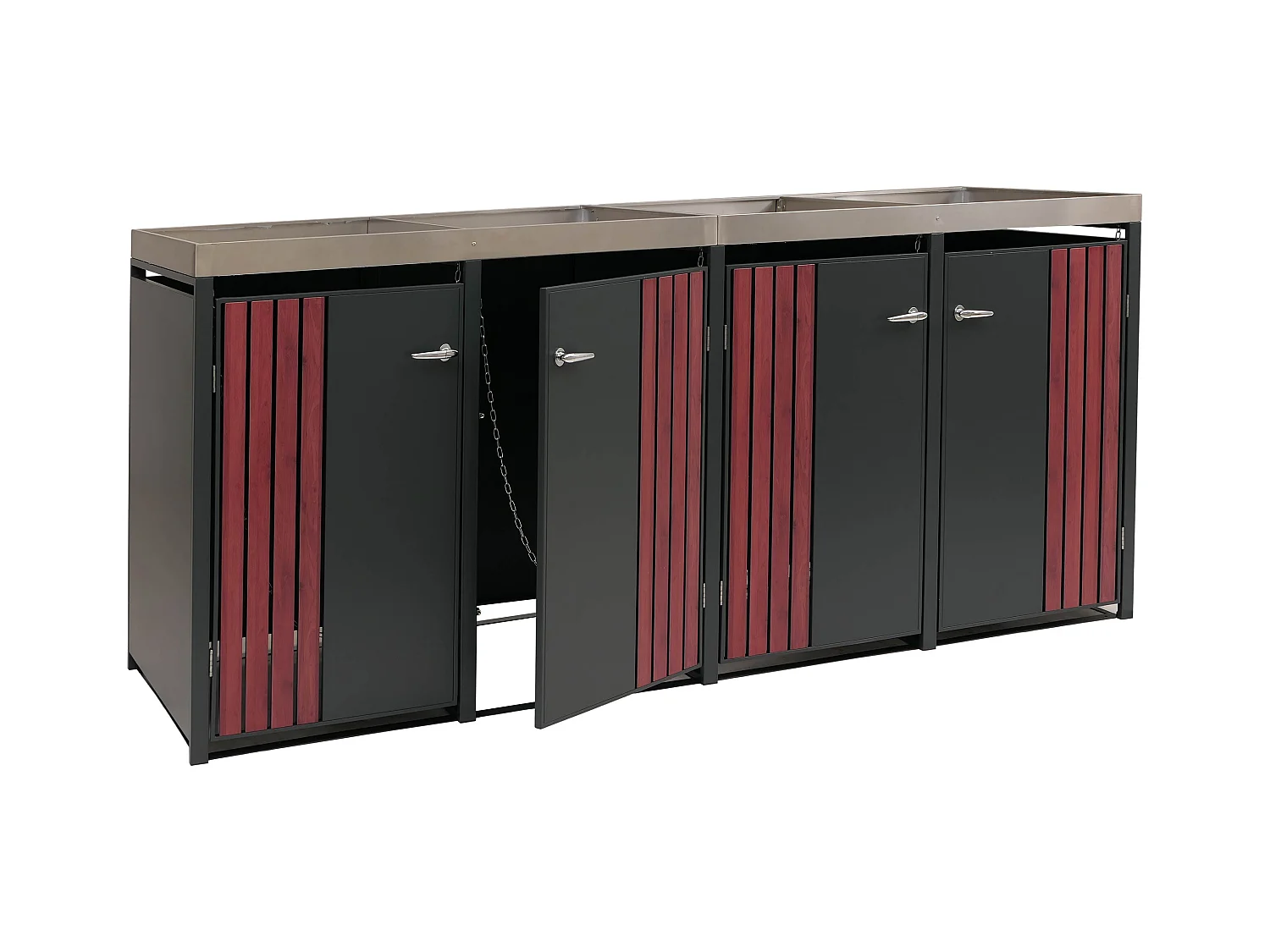 4er-Mülltonnenverkleidung MCW-O67, Anthrazit Holzoptik dunkel