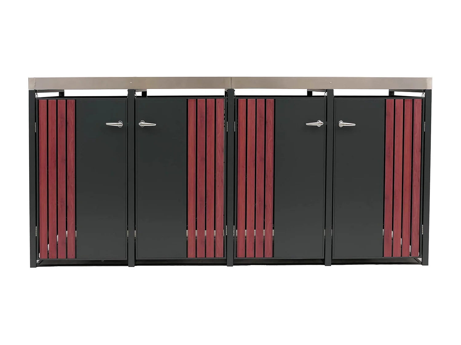 4er-Mülltonnenverkleidung MCW-O67, Anthrazit Holzoptik dunkel