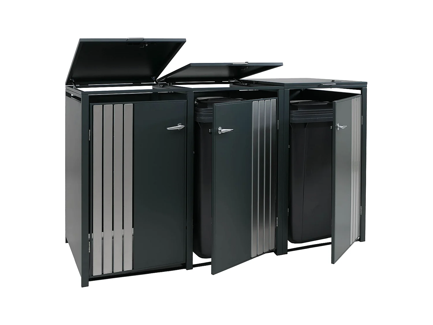Osłona na trzy pojemniki na śmieci MCW-O67,  antracytowa stal nierdzewna