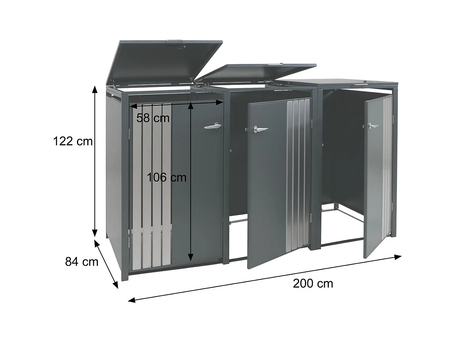 Osłona na trzy pojemniki na śmieci MCW-O67,  antracytowa stal nierdzewna
