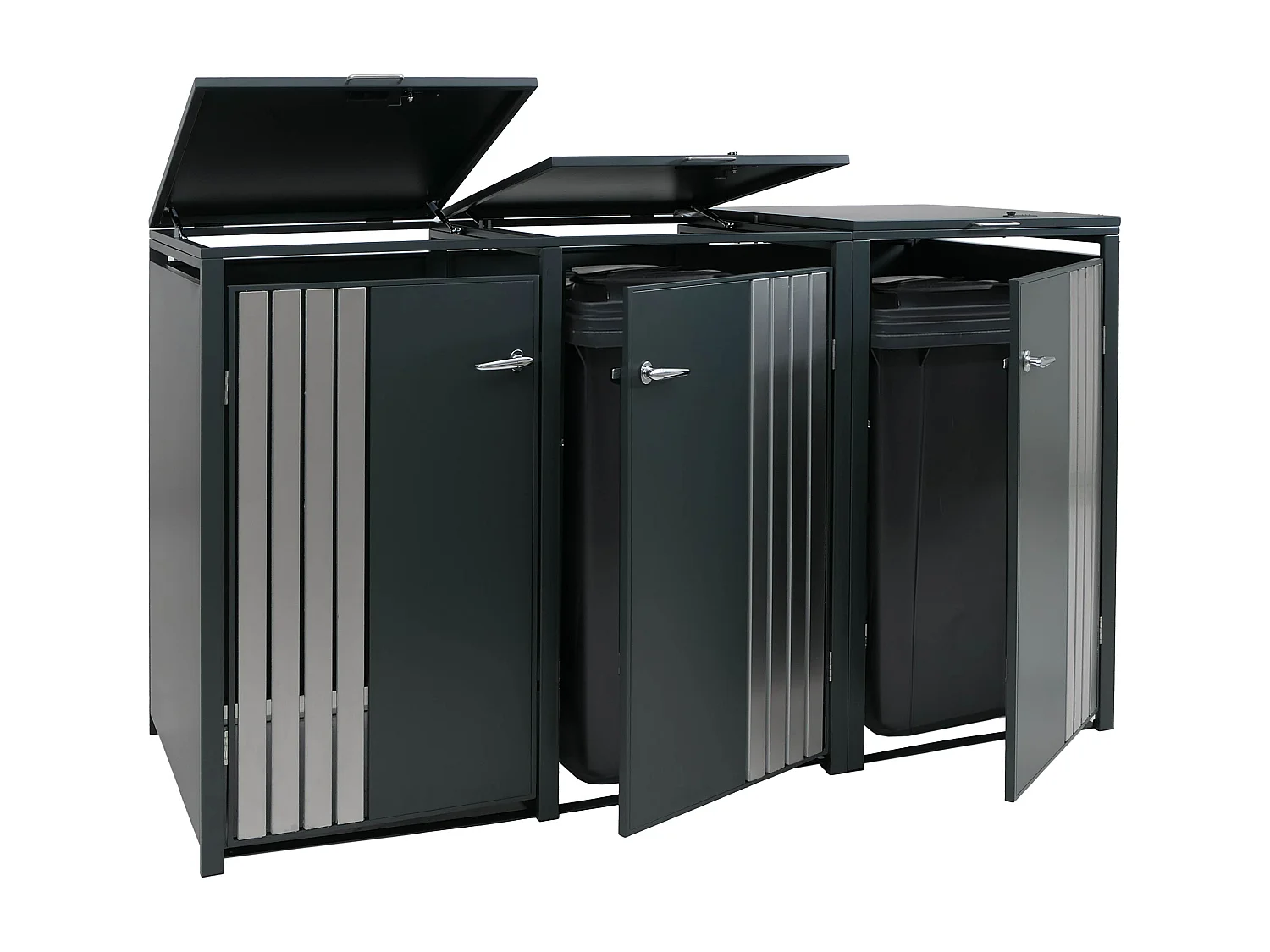 3er-Mülltonnenverkleidung MCW-O67, Anthrazit Edelstahl