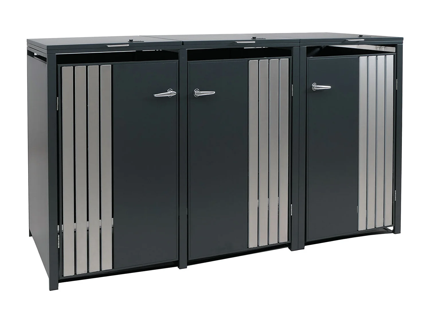 3er-Mülltonnenverkleidung MCW-O67, Anthrazit Edelstahl