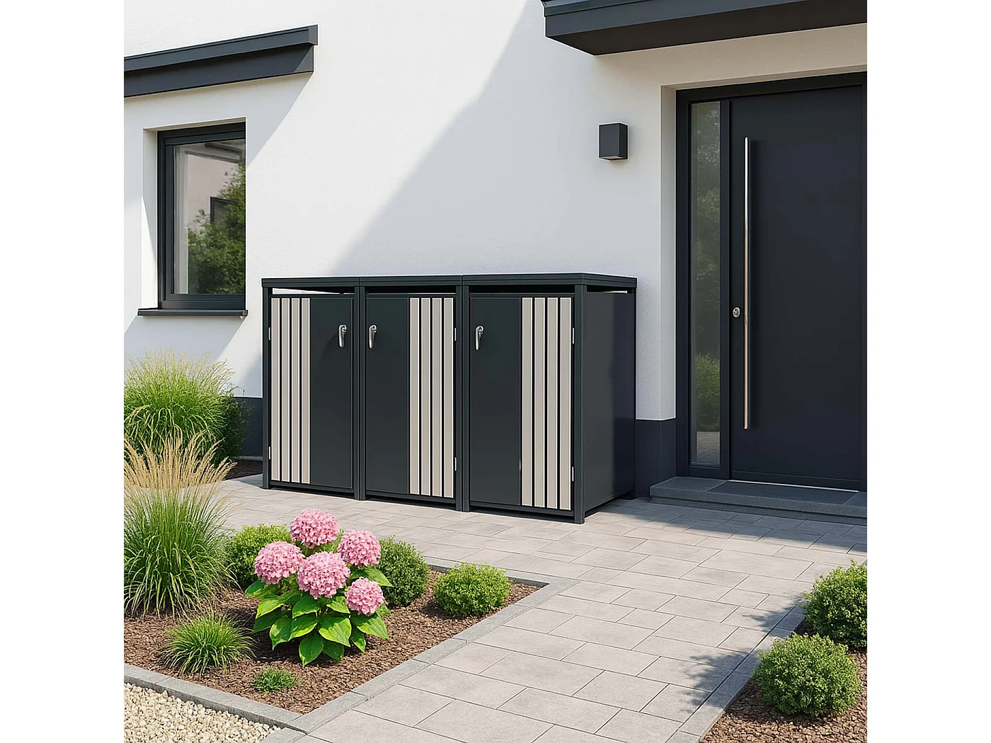 3er-Mülltonnenverkleidung MCW-O67, Anthrazit Edelstahl