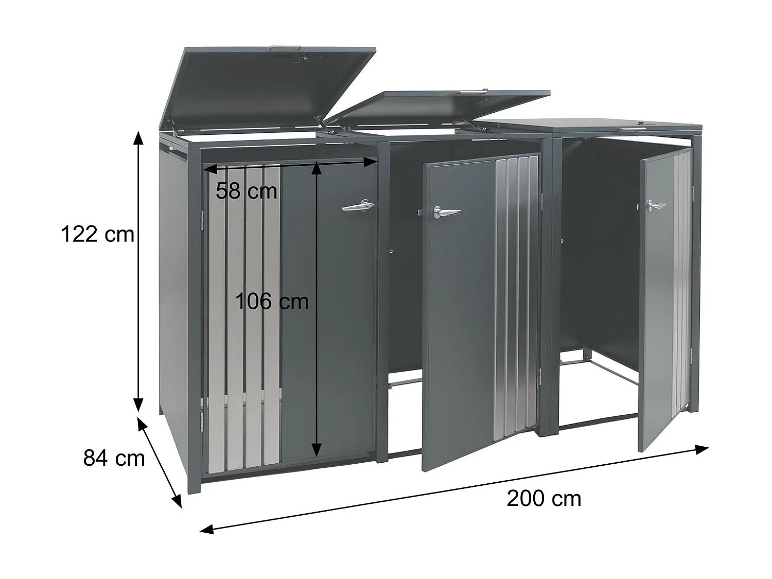 Osłona na trzy pojemniki na śmieci MCW-O67,  antracytowa stal nierdzewna