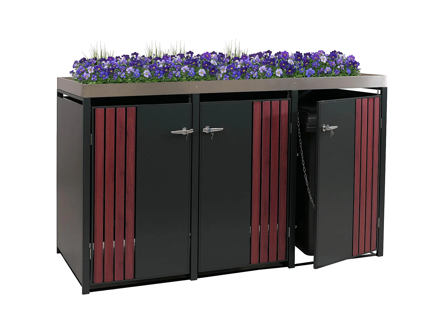 Osłona na trzy pojemniki na śmieci MCW-O67,  antracytowy wygląd drewna ciemny