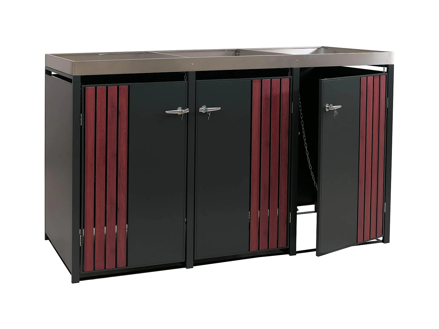 Osłona na trzy pojemniki na śmieci MCW-O67,  antracytowy wygląd drewna ciemny