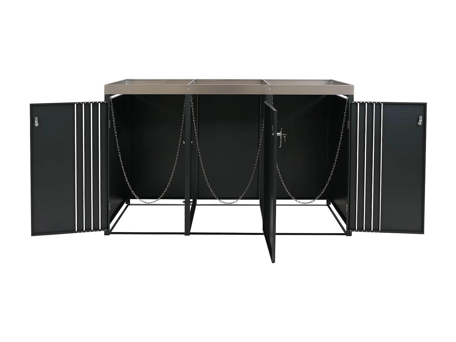 Copribidone triplo MCW-O67, copricassonetto con fioriera, metallo 125x196x84cm 75kg ~ antracite effetto legno scuro