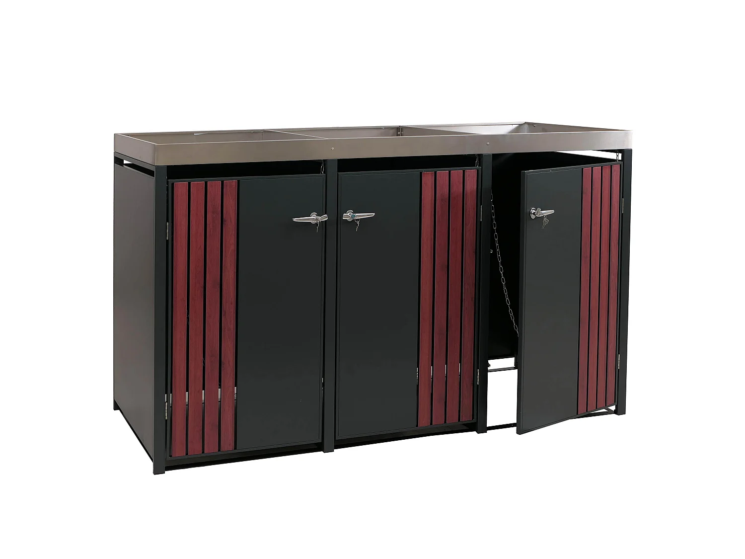 Osłona na trzy pojemniki na śmieci MCW-O67,  antracytowy wygląd drewna ciemny