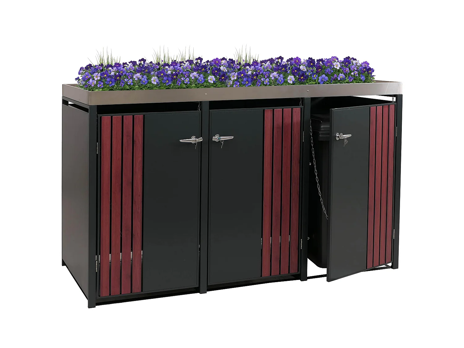 Osłona na trzy pojemniki na śmieci MCW-O67,  antracytowy wygląd drewna ciemny