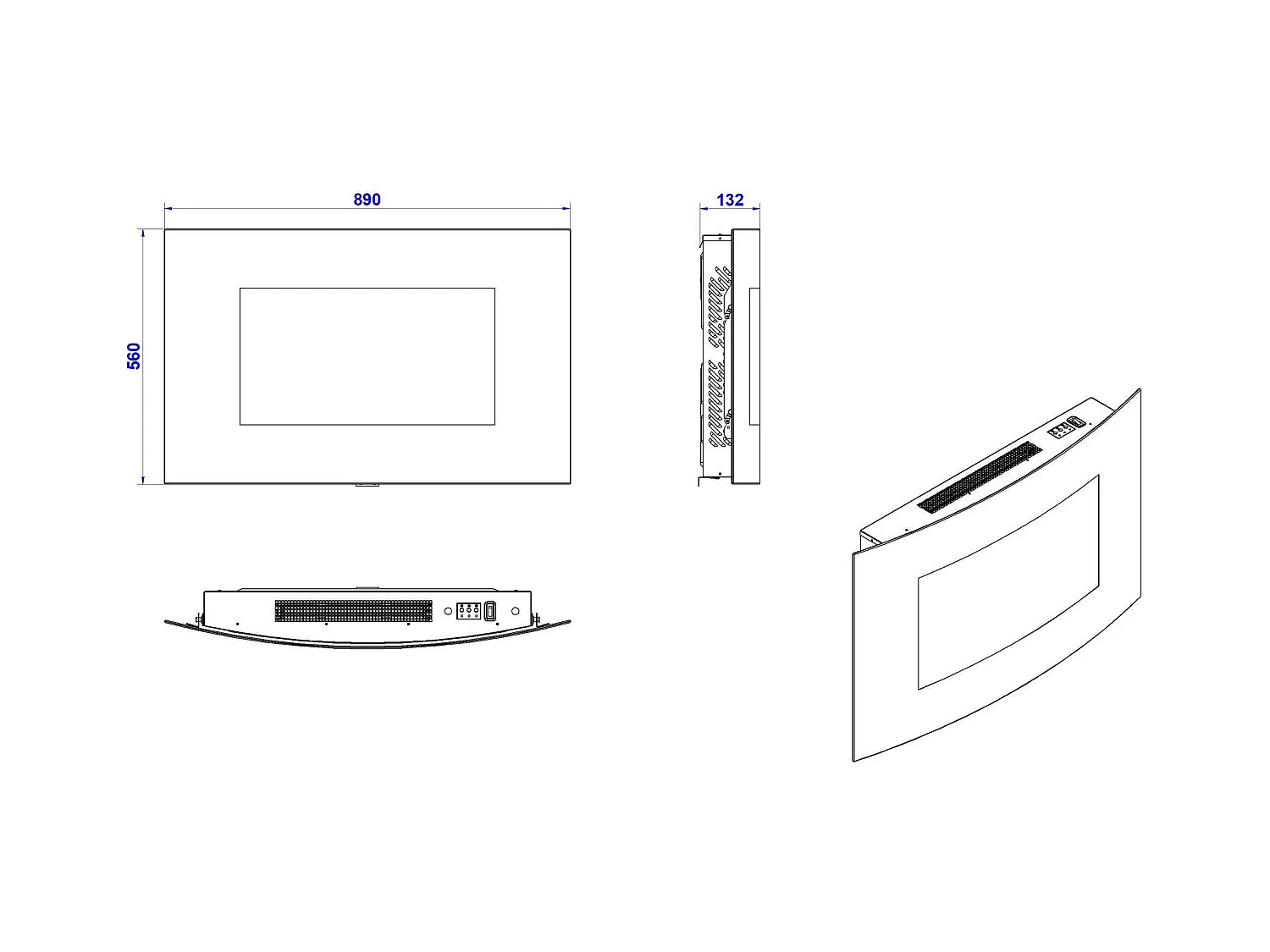 Cheminée Électrique Stockholm, Surface Chauffante 30 m² Made in Italy, 88.5x13.5x56h cm Noir