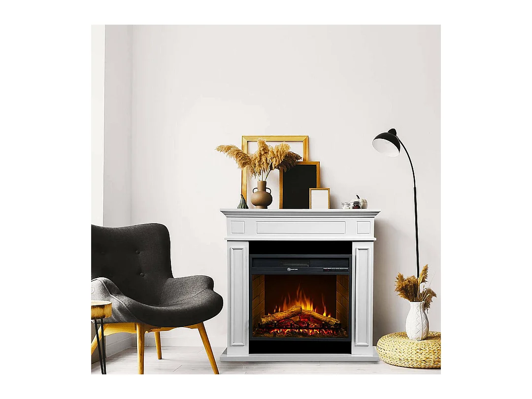 Cheminée Électrique Airola, Surface Chauffable 30 m² Made in Italy, 28x89.5x90.5h cm Blanc