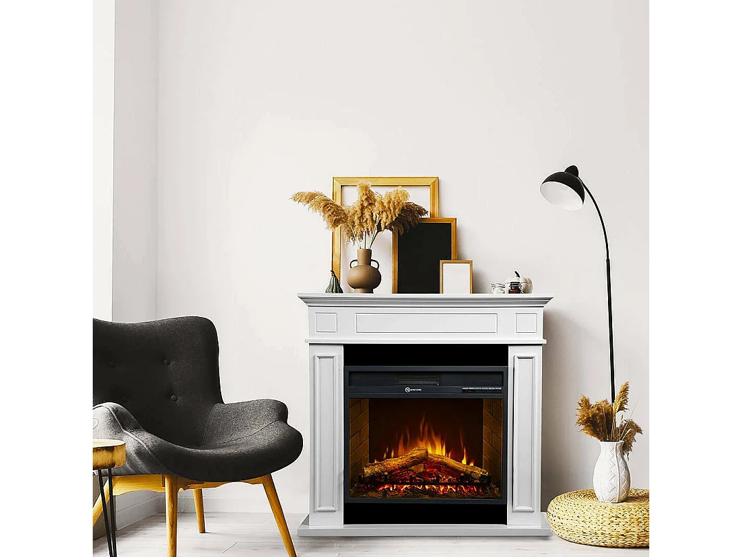 Cheminée Électrique Airola, Surface Chauffable 30 m² Made in Italy, 28x89.5x90.5h cm Blanc