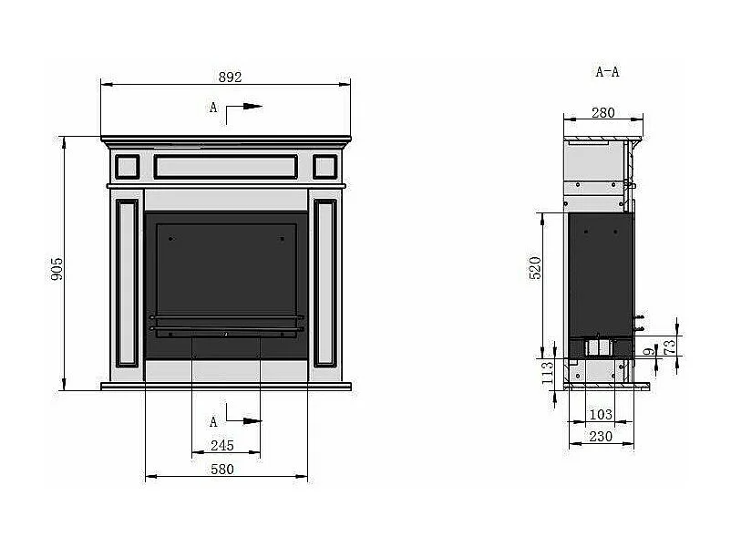 Cheminée Électrique Airola, Surface Chauffable 30 m² Made in Italy, 28x89.5x90.5h cm Blanc
