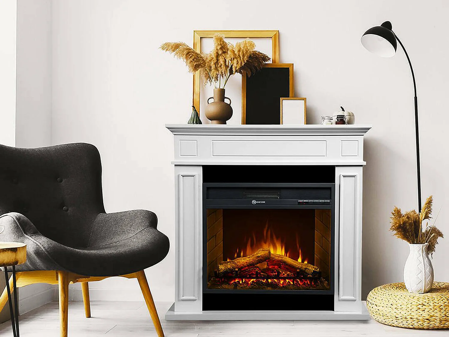 Camino Elettrico Airola, Superficie Riscaldabile 30 m2 Made in Italy, 28x89.5x90.5h cm Bianco